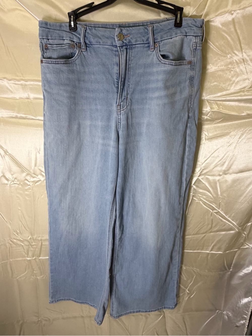 American Eagle Curvy Super High Rise Baggy Wide Leg Jeans Womens 14 Light Wash